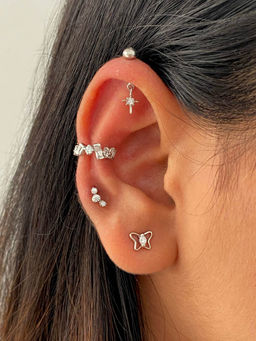 Boldiful - Sterling Silver Gold Plated Cubic Zirconia Studded Contemporary Studs