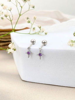 Boldiful - Starburst Sterling Silver Amethyst Drop Helix Earrings