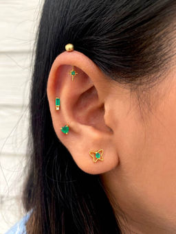 Boldiful - Starburst 18k Gold Vermeil Plated Green Onyx Drop Helix Earrings