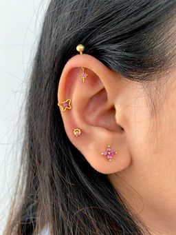 Boldiful - Sterling Silver 18k Gold Plated Rhinestone Studded Quirky Shaped Drop Earrings