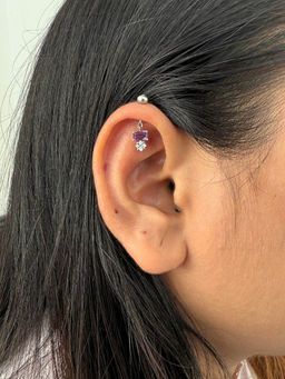 Boldiful - Bitsy Sterling Silver Amethyst Drop Helix Earrings