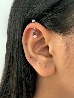 Boldiful - Bitsy Sterling Silver Black Spinel Drop Helix Earrings