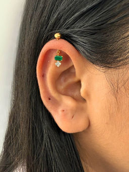 Boldiful - Bitsy 18k Gold Vermeil Plated Green Onyx Drop Helix Earrings