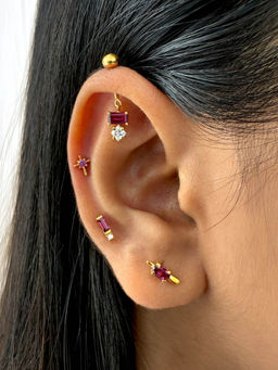 Boldiful - Bitsy 18k Gold Vermeil Plated Rhodo Garnet Drop Helix Earrings