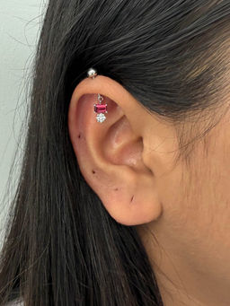 Boldiful - Bitsy Sterling Silver Rhodo Garnet Drop Helix Earrings