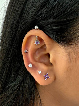 Boldiful - Dandelion Sterling Silver Amethyst Drop Helix Earrings