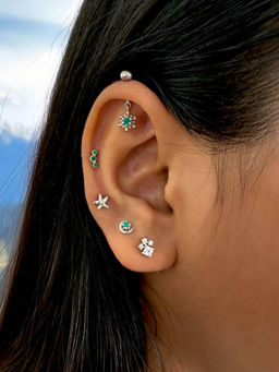 Boldiful - Dandelion Sterling Silver Green Onyx Drop Helix Earrings