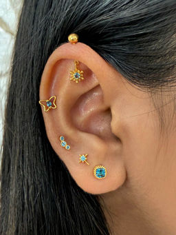 Boldiful - Dandelion 18k Gold Vermeil Plated London Blue Topaz Drop Helix Earrings