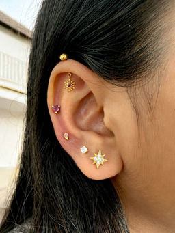 Boldiful - Dandelion 18k Gold Vermeil Plated Rhodo Garnet Drop Helix Earrings