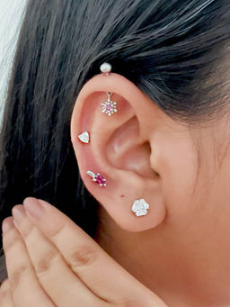 Boldiful - Sterling Silver Rhinestone Studded Dandelion Drop Helix Studs