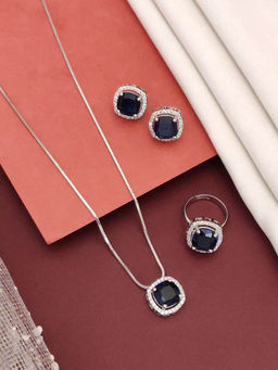 Abdesigns - Enchanting Silver Plated American Diamond Studded Jewellery Set