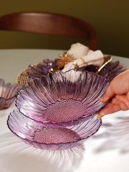 Pure Home + Living - Set Of 2 Pink & Purple Ombre Gerbera Shaped Serving Bowl