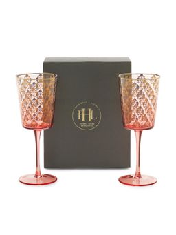 Pure Home + Living - Set Of 2 Red and Gold Overlay Wine Glasses