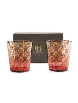 Pure Home + Living - Set Of 2 Red and Gold Overlay Drinking Glasses