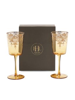 Pure Home + Living - Set Of 2 Amber and Gold Overlay Wine Glasses