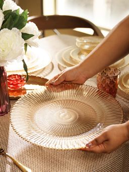 Pure Home + Living - Set Of 2 Amber and Brown Ribbed Charger Plates