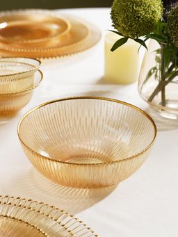 Pure Home + Living - Amber and Brown Ribbed Serving Bowl
