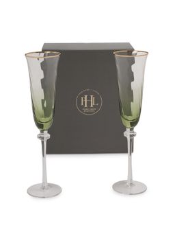 Pure Home + Living - Set Of 2 Green Textured Champagne Glasses