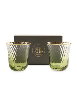 Pure Home + Living - Set Of 2 Green Textured Drinking Glasses