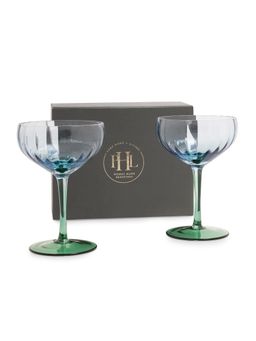 Pure Home + Living - Set Of 2 Blue and Green Dual Tone Textured Champagne Coupes