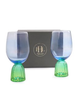 Pure Home + Living - Set Of 2 Blue and Green Dual Tone Wine Glasses