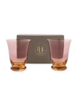 Pure Home + Living - Set Of 2 Amber and Burgundy Ombre Ribbed Textured Drinking Glasses