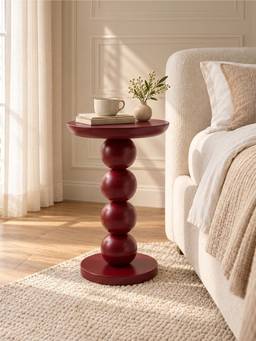 Doe Buck - Modern Maroon Metal Round Beaded Pedestal Base Side Table