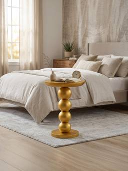 Doe Buck - Modern Gold Metal Round Beaded Pedestal Base Side Table