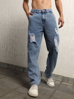 Hubberholme - Men Relaxed Straight Fit Light Fade Heavy Distressed Cotton Jeans