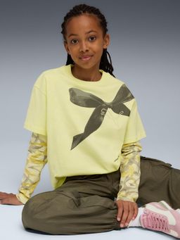 Puma - Bowtique Girls Yellow Relaxed Fit Graphic T-Shirt