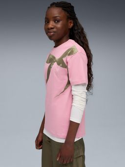Puma - Bowtique Girls Pink Relaxed Fit Graphic T-Shirt
