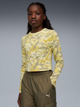 Puma - Bowtique Aop Girls Yellow Printed Long Sleeve T-Shirt