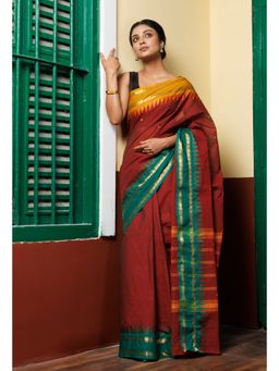 Unnati Silks - Maroon Pure Pavani Handcrafted Rasipuram Cotton Saree with Unstitched Blouse