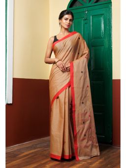 Unnati Silks - Brown Pure Pavani Handcrafted Rasipuram Cotton Saree with Unstitched Blouse
