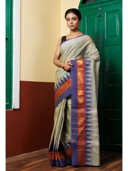 Unnati Silks - Green Pure Pavani Handcrafted Kanchi Cotton Saree with Unstitched Blouse