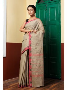 Unnati Silks - Cream Pure Pavani Handcrafted Kanchi Cotton Saree with Unstitched Blouse