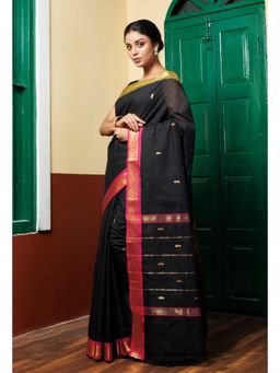 Unnati Silks - Black Pure Pavani Handcrafted Kanchi Cotton Saree with Unstitched Blouse