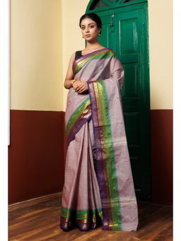 Unnati Silks - Beige Pure Pavani Handcrafted Kanchi Cotton Saree with Unstitched Blouse