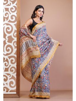 Unnati Silks - Multi-Color Pure Bagru Printed Chanderi Sico Saree with Unstitched Blouse