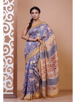 Unnati Silks - Multi-Color Pure Bagru Printed Chanderi Sico Saree with Unstitched Blouse
