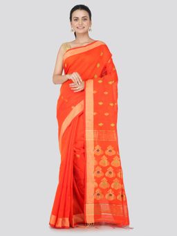 PinkLoom - Women's Cotton Silk Saree With Unstitched Blouse Piece,Orange