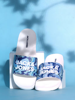 Jack & Jones - Blue & White Abstract Print Sliders