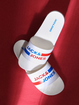 Jack & Jones - White Marshmallow Logo Print Sliders