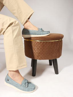 ELLE - Blue Printed Slip-On Women Tassel Loafers