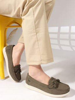 ELLE - Olive Printed Slip-On Women Tassel Loafers