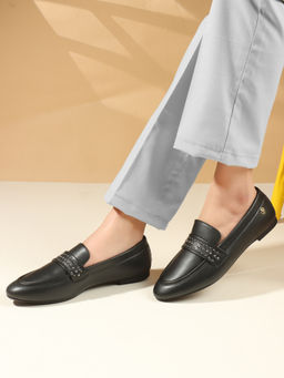 ELLE - Black Solid Slip-On Women Penny Loafers