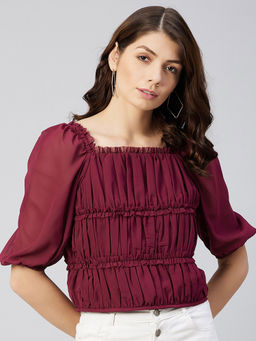 Marie Claire - Women Casual Maroon Colour Square Neck Solid Regular Top