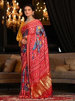 Beatitude - Multicolor Gajji Satin Silk Printed Saree with Unstitched Blouse