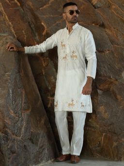 KRAFT INDIA LUXE - Cotton Silk Embroidered Cream Kurta with Pant