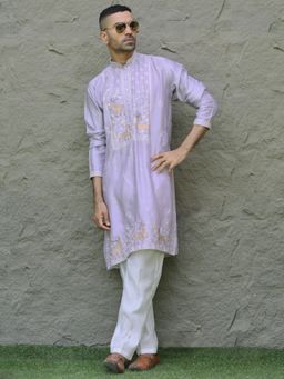 KRAFT INDIA LUXE - Cotton Silk Embroidered Purple Kurta with Pant